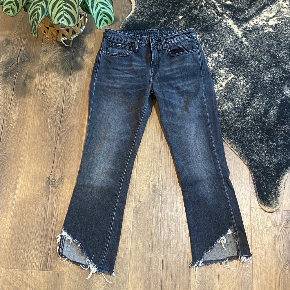 R13 || Kick Fit Raw Hem, Frayed Crop Jeans - Picture 2 of 10